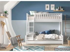 Biela poschodová detská posteľ z borovicového dreva s úložným priestorom 140x200/90x200 cm SCOTT – Vipack
