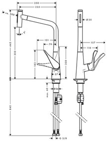 Hansgrohe M71, drezová batéria Metris Select s výsuvnou spŕškou, vzhľad nerezový 73820800