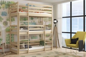 Detská trojposchodová posteľ z masívu borovice ARIZONA - 200x90 cm - PRÍRODNÁ BOROVICA