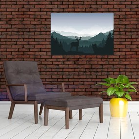 Obraz - Jeleň s vlkom v skalách (90x60 cm)