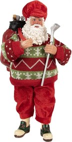 Červená vianočná figúrka Santa Claus s golfovou palicou - 15*10*28 cm
