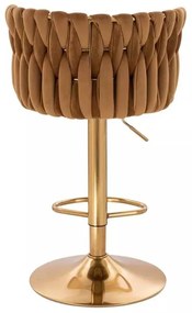 LuxuryForm DESIGN Barová stolička LYON VELUR na zlatom tanieri - medová