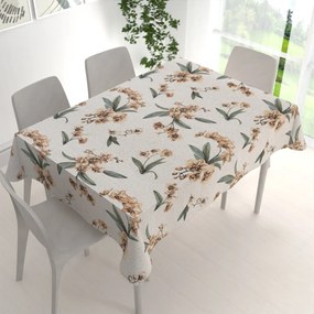 Biante Bavlnený obdĺžnikový obrus Sandra SA-624 Hnedé orchidey na bielom 50x100 cm