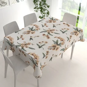 Biante Bavlnený obdĺžnikový obrus Sandra SA-624 Hnedé orchidey na bielom 60x100 cm