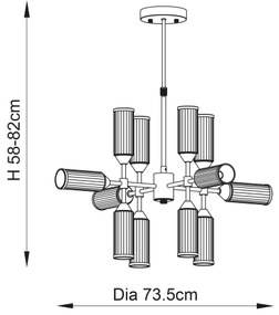 Endon 92214 - Luster na tyči TOUR 12xG9/3W/230V mosadz