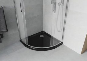 Mexen Rio, štvrťkruhový sprchovací kút s posuvnými dverami 80 x 80 cm, 6mm sklo námraza, chrómový profil + čierna sprchová vanička, 863-080-080-01-30-4170