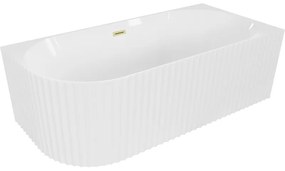 Mexen Gia, voľne stojaca rohová vaňa, drážkovaná, pravá, 150 x 75 cm, biela lesklá, zlatý matný prepad, 52701507500P-55