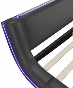 Arhatreya Poschodová posteľ PU s LED osvetlením, čierna, 160 x 200 cm, dvojlôžko manželská