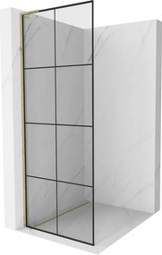 Mexen Kioto L, sprchová zástena Walk-In 70 x 200 cm, 8mm číre sklo čierny vzor, zlatý lesklý profil,800-070-103-50-77
