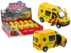 LEAN TOYS Sanitka 1:32, kovová, svetlá, zvuky - žltá