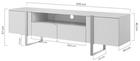 TV stolík Verica 200 cm s otvorenou policou - dub piškótový / zlaté nožičky