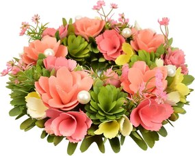 Veniec z drevených kvetov s perličkami 30 cm