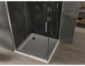 Mexen Omega, sprchový kút s posuvnými dverami 100 (dvere) x 100 (stena) cm, 8mm šedé sklo, chrómový profil + slim sprchová vanička biela + chrómový sifón, 825-100-100-01-40-4010