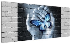 Obraz - Motýľ na stene (120x50 cm)