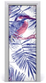 Samolepiace fototapety na dvere lístie palmy a vták 75x205 cm