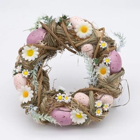 DECOLED Velikonoční věnec, 24 x 8 cm, starorůžová barva vajíček a kopretiny