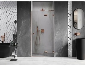 Mexen Lunar L, výklopné pravé sprchové dvere 85 cm, 8mm číre sklo, ružové zlato profil, 834L-085-000-60-00-P