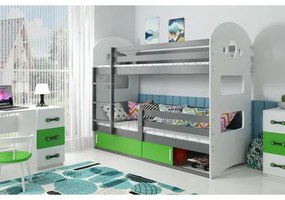 Detská poschodová posteľ DOMINIK s úložným priestorom 80x190 cm - grafit Zelená