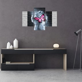 Obraz - Ružový motýľ v stene (90x60 cm)