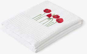 Goldea kuchynská vaflová utierka s výšivkou - vlčie maky na bielom 50 x 70 cm