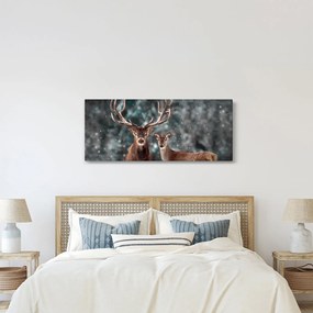 Obraz - Jeleň a laň v zasneženom lese (120x50 cm)