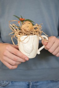 Béžový keramický hrnček s dekorom sliepočky - 13*9*10 cm