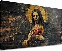 Najsvätejšie Srdce Ježiša | Domaľovaný akrylom a zlatými plátkami