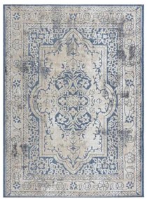 Koberec SOLE D3871 Ornament, ramka - ploské tkanie modrý / béžový