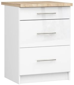 Spodná kuchynská skrinka s doskou OLIWIA S60 3SZ biela, lesk