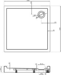 Mexen Flow+ sprchová vanička štvorcová 100 x 100 cm, biela lesklá, 46S101010H
