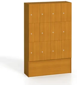 Drevená šatníková skrinka s odkladacími boxami, 12 boxov, 1700 x 1200 x 420 mm, cylindrický zámok, čerešňa