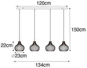 Moderné závesné svietidlo čierne 4-žiarovkové - Saffira