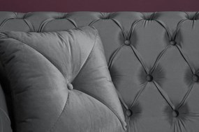 Trojmiestna pohovka PARIS Chesterfield 225 cm zamatova striebornosivá