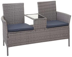 Záhradná lavica so stolíkom E24 - umelý ratan, 132cm - Sivá, sedáky tmavosvá
