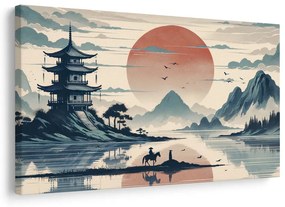 Obraz japonská krajina s jazdcom