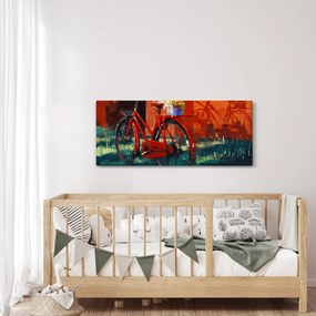 Obraz červeného kolesa, akrylová maľba (120x50 cm)