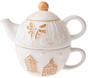 Biela keramická čajová súprava s vianočným motívom Christmas cottage – Dakls