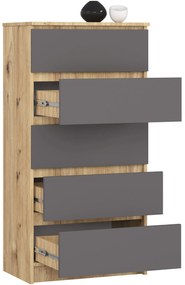 Komoda Kuba 60 cm - 5 zásuviek dub artisan/grafitová