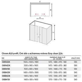 Mereo Mereo, Sprchový kút, Lima, obdĺžnik, výška 190 cm, chróm ALU, sklo Číre, MER-CK89433K