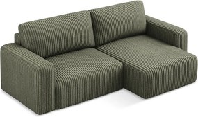 Zelená menčestrová rozkladacia/s úložným priestorom rohová pohovka (pravý roh/s leňoškou) Kona – Makamii