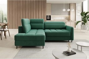 Zelená zamatová rozkladacia/s úložným priestorom rohová pohovka (ľavý roh/do L) Barea – ELTAP