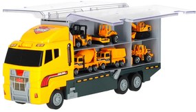 KIK Nákladné auto transportér so 6 kovovými stavebnými strojmi