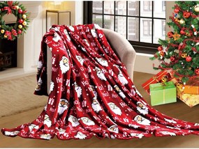 Červená vianočná mikroplyšová deka SANTA HOHO! Rozmer: 200 x 220 cm
