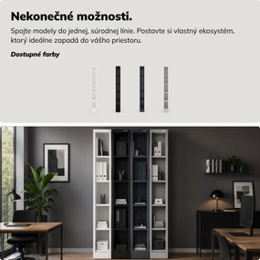 Úzky kovový archivačný regál na dokumenty čierny, 250x1850x600 mm: TIM