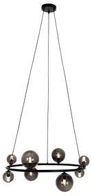 Čierne závesné svietidlo s dymovým sklom okrúhle 8-svetlo - Monaco