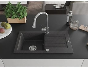 Mexen Pablo, 1-komorový granitový drez 752x436x161 mm a drezová batéria Elia, čierna škvrnitá, 6510-76-670101-00
