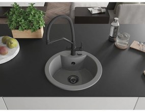 Mexen Diego, 1-komorový granitový drez 488x488x167 mm a drezová batéria Duo, šedá, 6512-71-671701-70-B