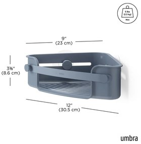 Rohová modrá kúpeľňová polička z recyklovaného plastu bez vŕtania Flex – Umbra