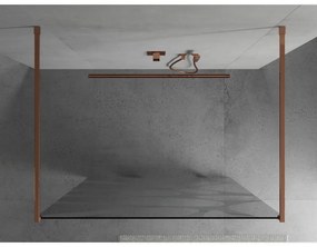 Mexen Kioto, priechodná sprchová zástena 120 x 200 cm, 8mm sklo číre s bielym vzorom, 2x zlatá stabilizačná rozpera, profil ružové zlato, 800-120-002-60-97