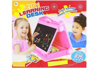 LEAN Toys Obojstranná tabuľa 2v1 na kriedu a fixky so šablónami